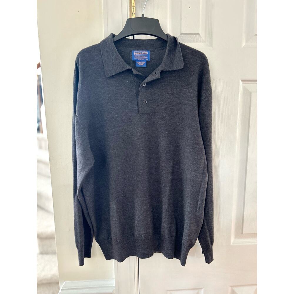 Pendleton Charcoal Grey Merino Wool Collared Butt… - image 1